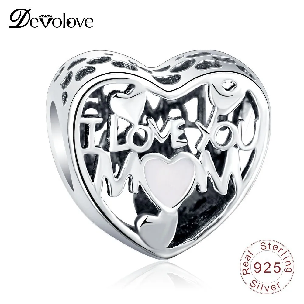 

Devolove Gift Vintage 925 Sterling Silver Love MOM Bead Fit Pandora Charm Bracelet & Necklace For Women Fine Dropshipping