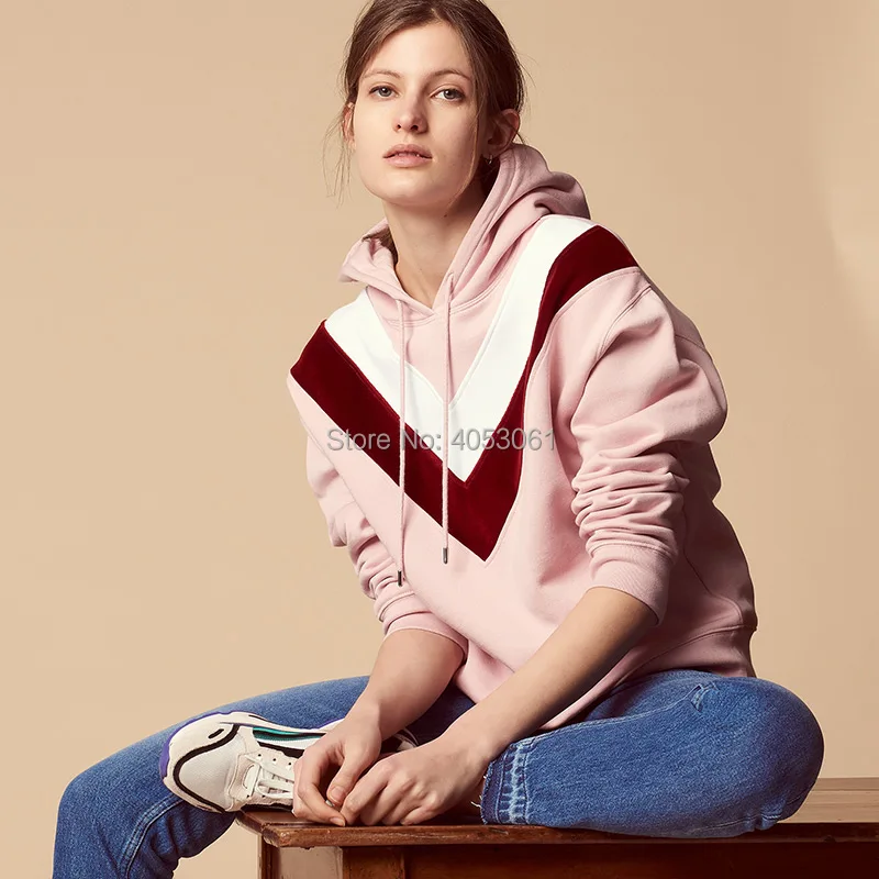 

Cotton Hooded Sweatshirt With Front Velvet Insert - 2019 New Women Long Sleeves Pullover Top Features Drawstring On The Hood