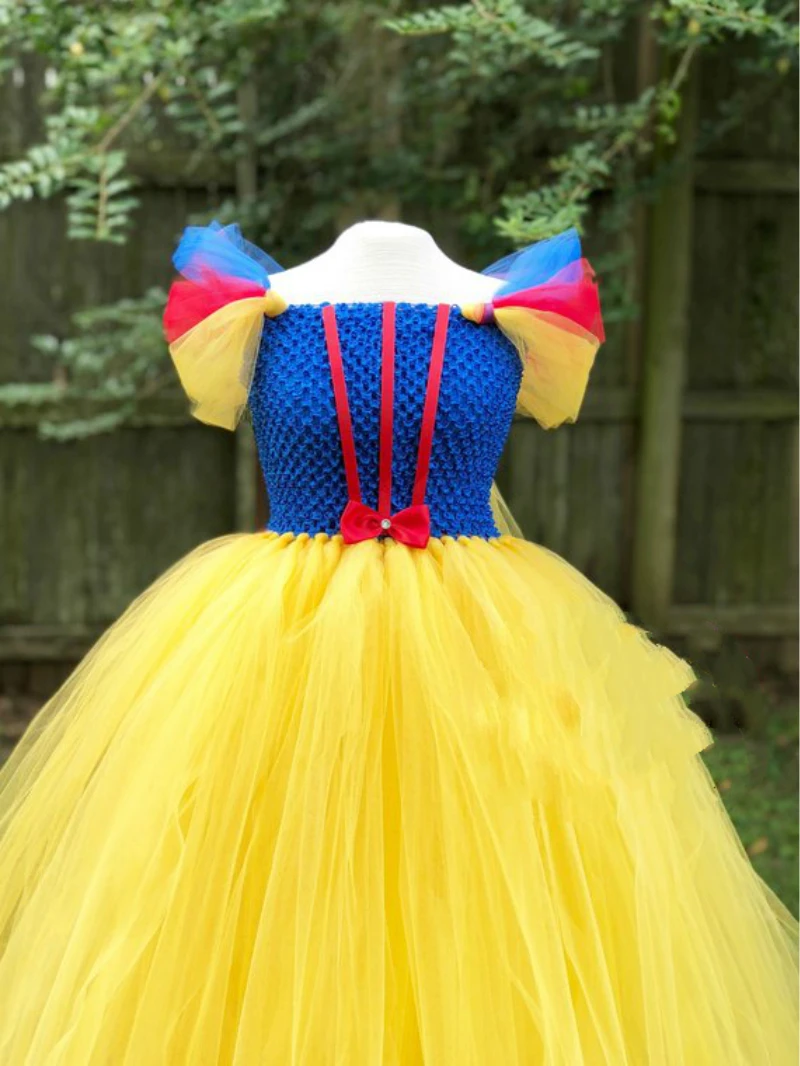 Шикарное платье для девочек; цвет желтый, красный, королевский синий, Белоснежка; костюм принцессы на Хеллоуин; Белоснежка; детская одежда для девочек