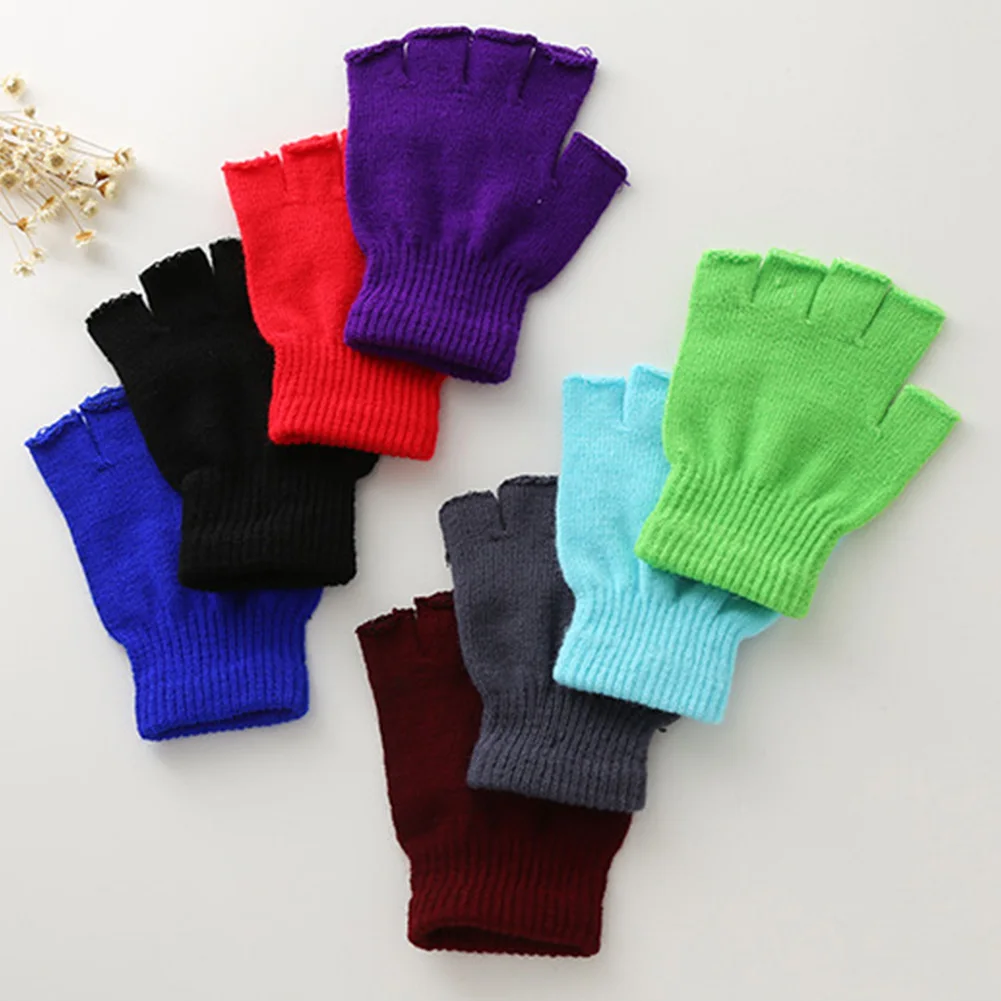 Guantes de medio Dedo de punto para hombre y Mujer, mitones elásticos sin  dedos, color negro sólido y gris, Invierno - AliExpress