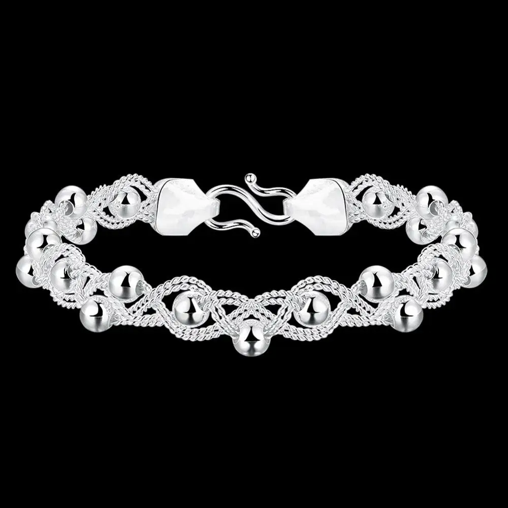 

Wholesale silver plated 925 Jewelry Bracelet free shipping Beads Bright Bracelet For Women SB396