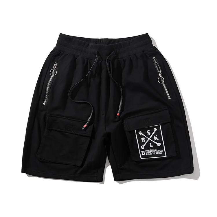 

Hip Hop Cargo Short Pocket Mens Casual Short Swag Streetwear Shorts Elastic Waist Knee Length Cotton M-2XL