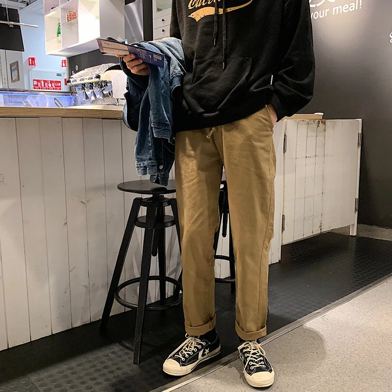 Men's Casual Pants 2019 Spring New Youth Popular Personality Retro Loose Straight Tooling Trousers Youth Casual Men's Clothing 