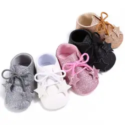 2019 модные для маленьких девочек Малыш черный Bling блесток обувь со звездами партии Повседневная обувь
