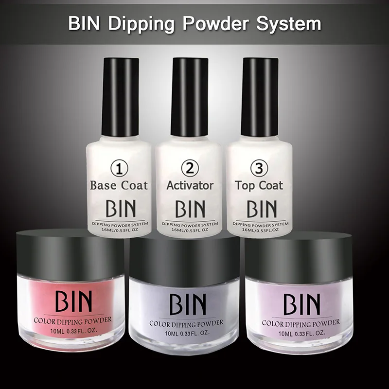 

6PCS/Set Nail Art Powder Dipping Nail Color Top Base Coat Nail Powder Kit Tool