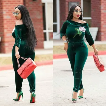 

Spring Long Rompers Slim Full Overalls Women Sexy Bodycon Velvet Jumpsuits