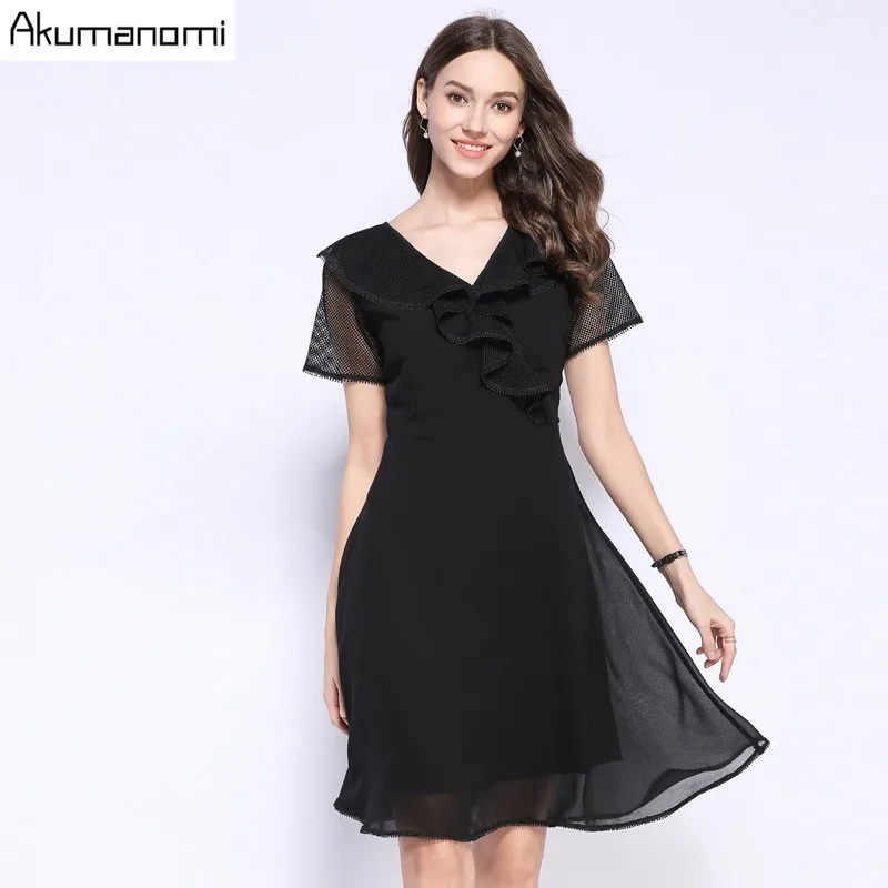 Summer Dress 2019 Plus Size 5xl Black Ruffles V neck Short Sleeve Above ...