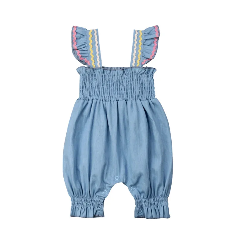 

Summer Baby Girls Toddler clothes square collar Geometry cotton Ruffle Romper sleeveless kids lovely newborn Jumpsuit one pieces