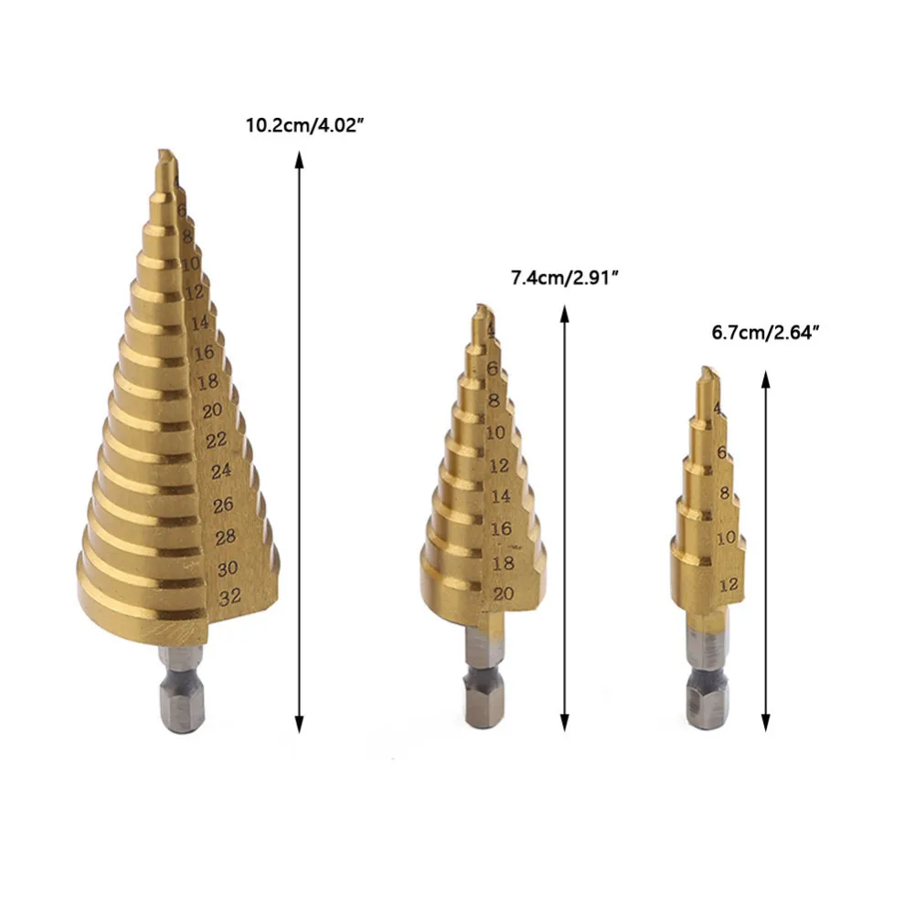 3 шт./компл. Hss НТС конус Хама набор дыра резак метрических на возраст от 4 до 12 лет/20/32 мм 1/" Титан с металлическим покрытием шестигранными битами керн сверла по дереву B2