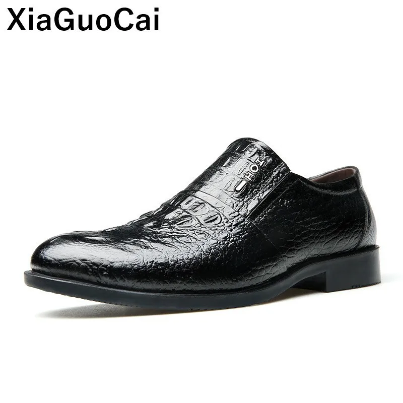 

Men Genuine Leather Casual Shoes British Business Formal Oxfords Slip-on Crocodile Loafers Male Footwear High Quality Flats