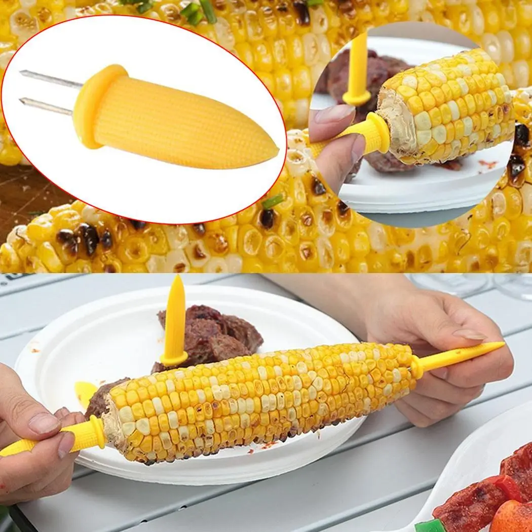 Portable Plastic Handle Corn Fork Barbecues Picnics Cooking Round Tool Anti scald Yellow | Дом и сад