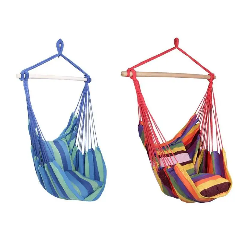 Garden Hammock Hanging Chair Swinging Indoor Outdoor Furniture Canvas Dormitory Swing With 2 Pillows Hammock
