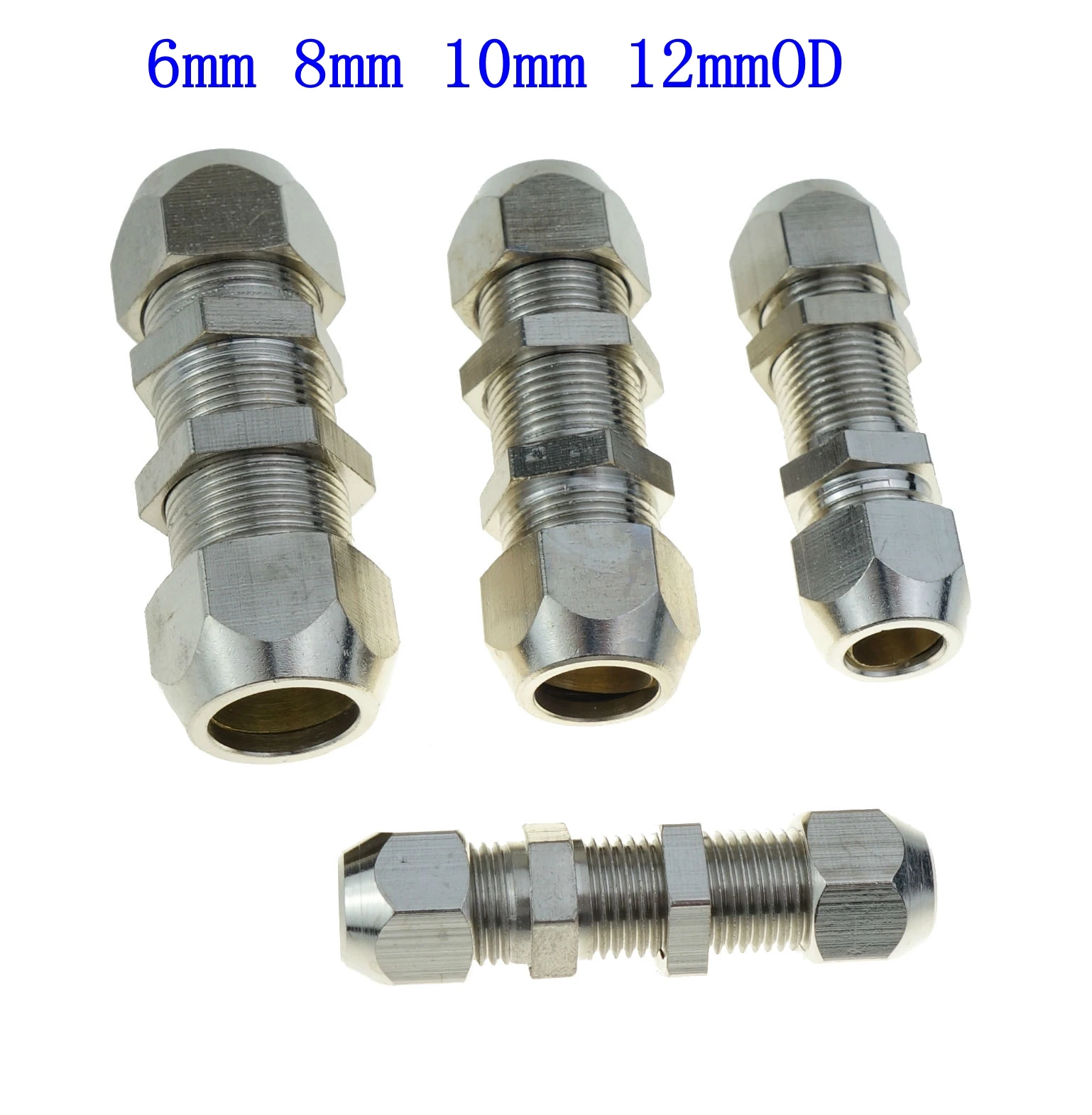

Brass Nickel Plated Compression Fitting Bulkhead Union Connector 6mm 8mm 10mm 12mm OD