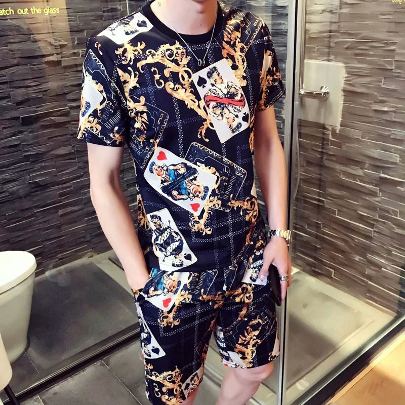 2018 hombre conjunto corto de diseño de impresión 2 uds ropa de lujo Trainingspak hombre Jersey Camisa + corto forzosamente Homm|Conjuntos para hombres| - AliExpress