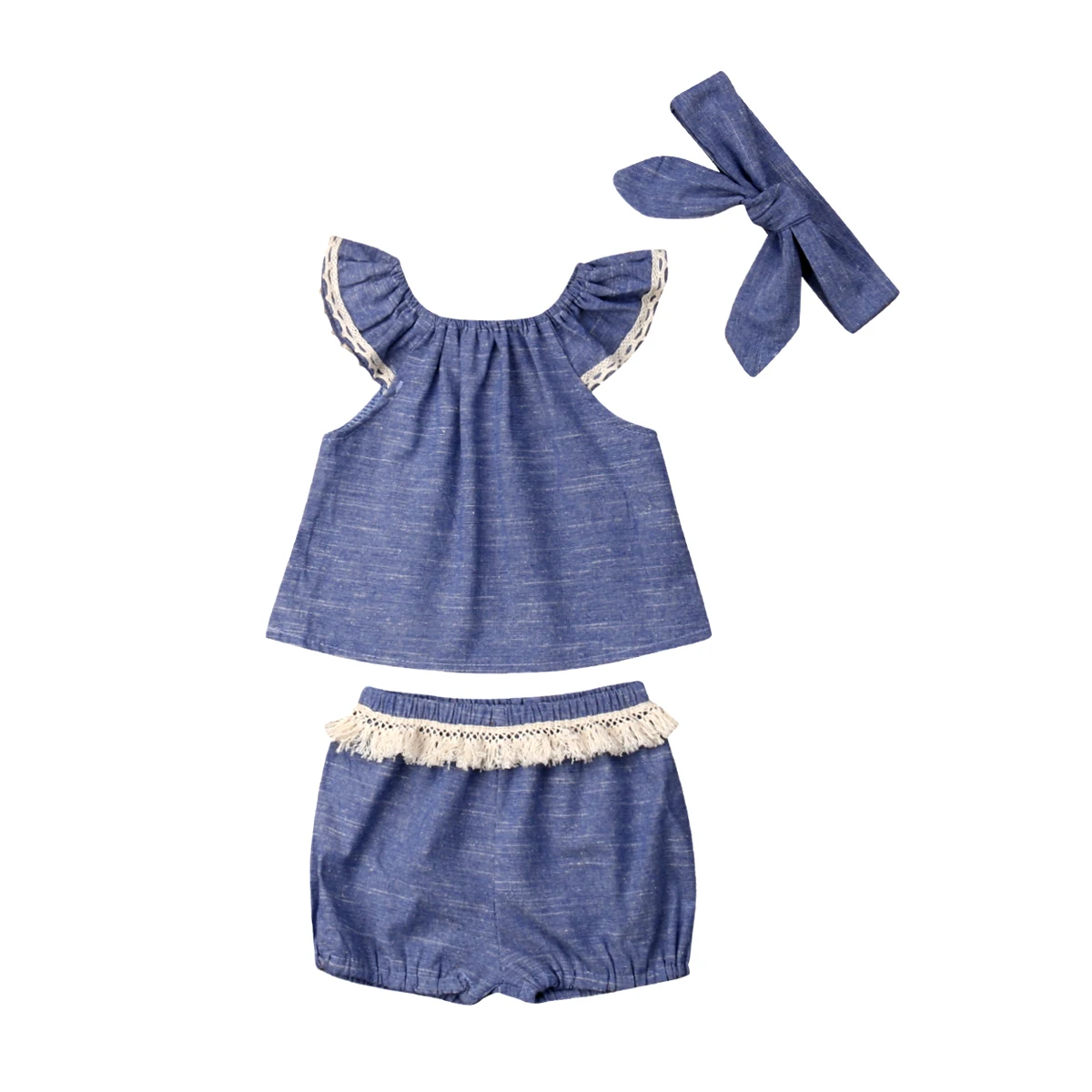 

Summer 3PCS Cute Kids Baby Girl Clothes Set T-shirt Tops +Pants Shorts+Headband Outfits 0-24 Months