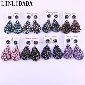 

5Pair High Quality Water Drop Nature Stones Pendant Charm Pave Rhinestone Dangle Earrings For Women