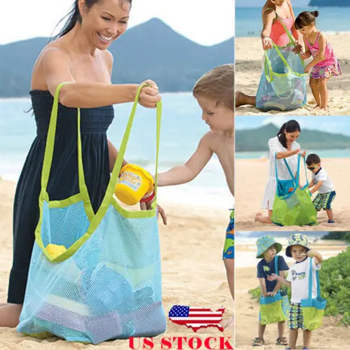 

US Children Beach Mesh Bath Toys Storage Bag Tote Kids Large Folding Net Bags
