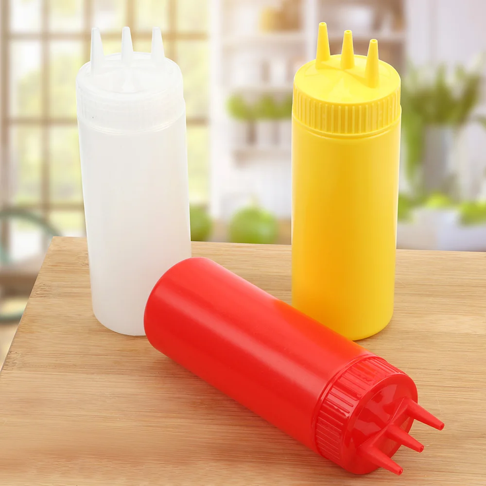 

3 Colors Condiment Dispenser 3 Hole Squeeze Bottle Gravy Boat Kitchen Accessories Sauce Vinegar Oil Ketchup Gravy Cruet