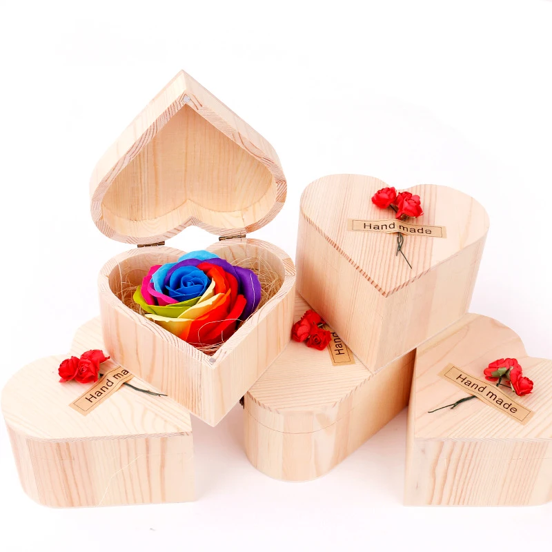 Романтическое мыло с лепестками роз+ деревянная коробка в форме сердца, вечерние, свадебные, подарок на день Святого Валентина, украшение своими руками