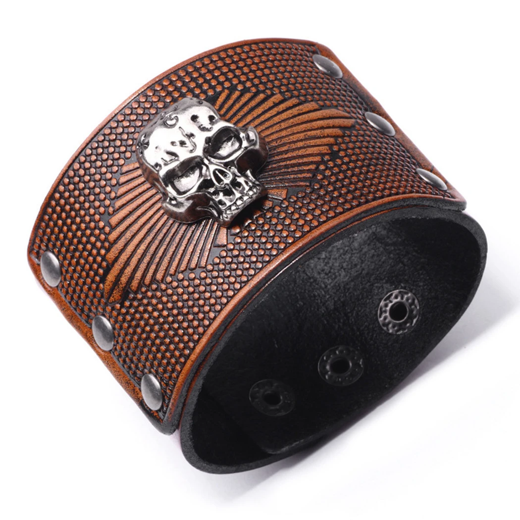 2019 Fashion Punk Skull Bracelets For Men Charmn PU Leather Wrap &amp Bangles Male Gothic Jewelry Gift | Украшения и аксессуары
