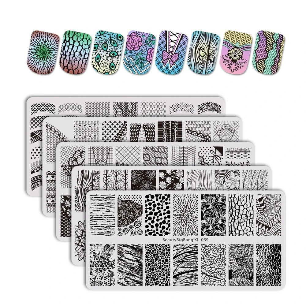 

BeautyBigBang 5pcs/set Nail Stamping Plates Flower Theme Stencil For Nail Art Template Geometry Tree Nail Plate for stamping