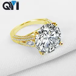 QYI для женщин jewelry 12,9 ct 10 к массивная, желтая, Золотая кольца обручение кольцо круглой огранки SONA, имитация с бриллиантами для Свадебные