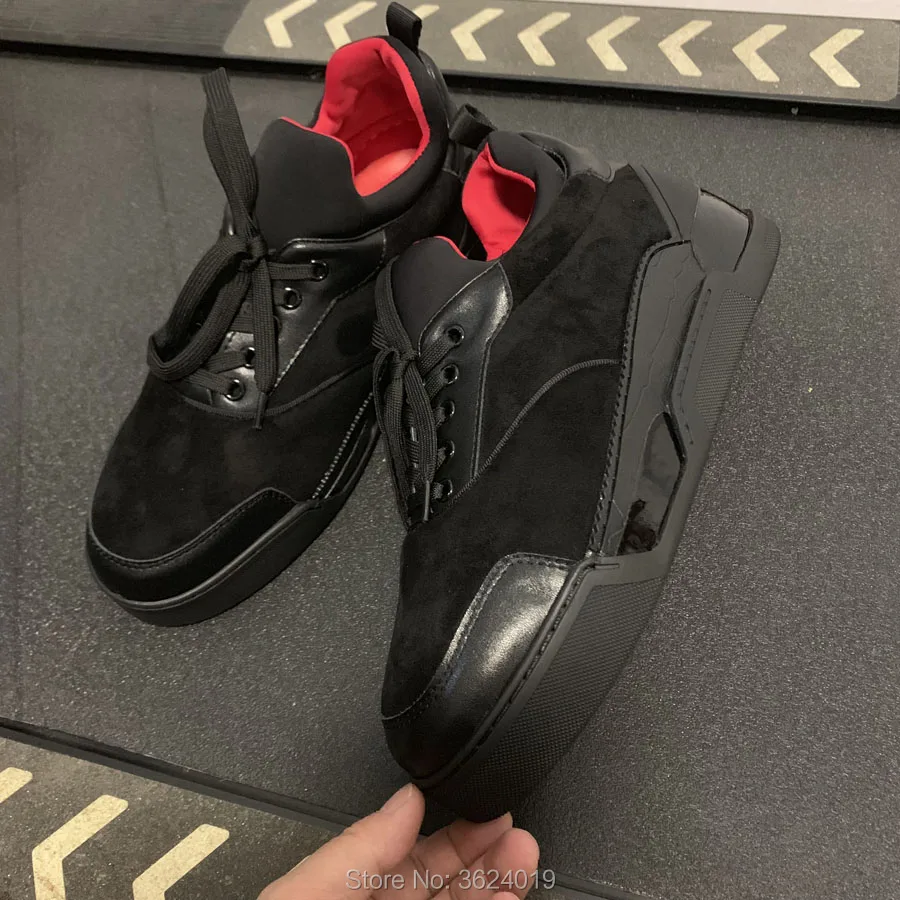 

Low Cut Multi-layer bottom cl andgz Black Suede Lace up Red bottom For Men Sports Flat shoes Sneakers Leather Loafers Footwear