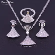 Натуральный Шампанский кубик циркония 925 пробы серебряный костюм набор украшений для женщин Свадебные серьги/кулон/Цепочки и ожерелья/кольца