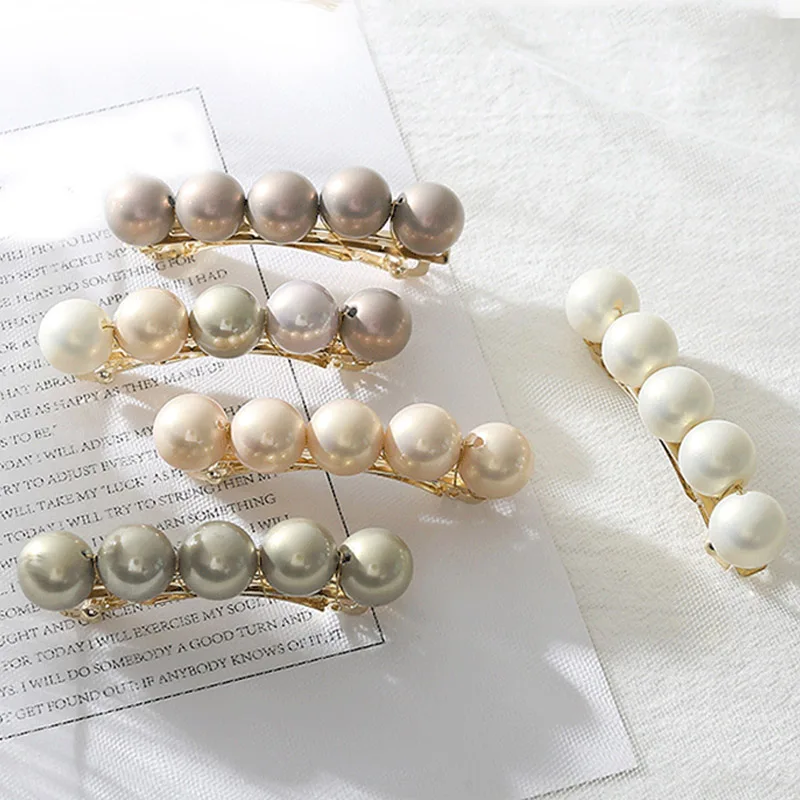 Fashion 1PC Korean 5 Colors Imitation Pearl Handmade Hair Clips High Quality Wedding Party Women Unique Alloy Hair Accessories