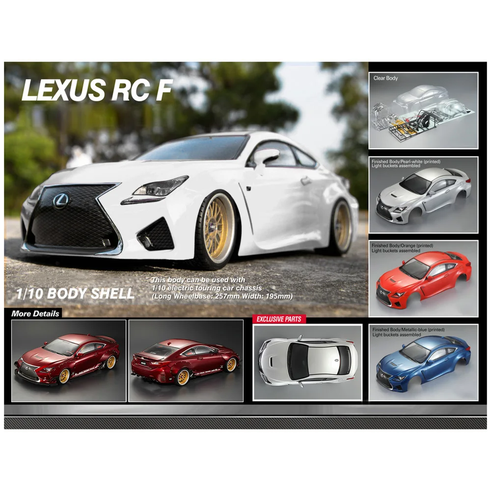 

48648 257mm LEXUS RC F Finished Body Shell Frame with semi-transparent window for 1/10 Electric Touring RC Racing Car DIY Parts