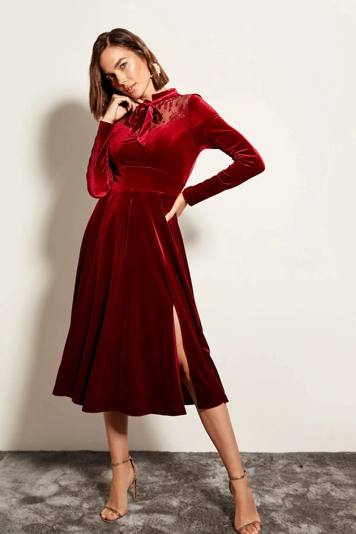 bordeaux velvet dress