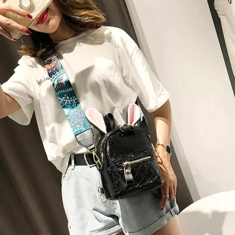 

Rabbit Ears Mini Backpack Women Cracked Leather Teen Shoulder School Bags Ladies travel Large Capacity Backpack Mochila Feminina