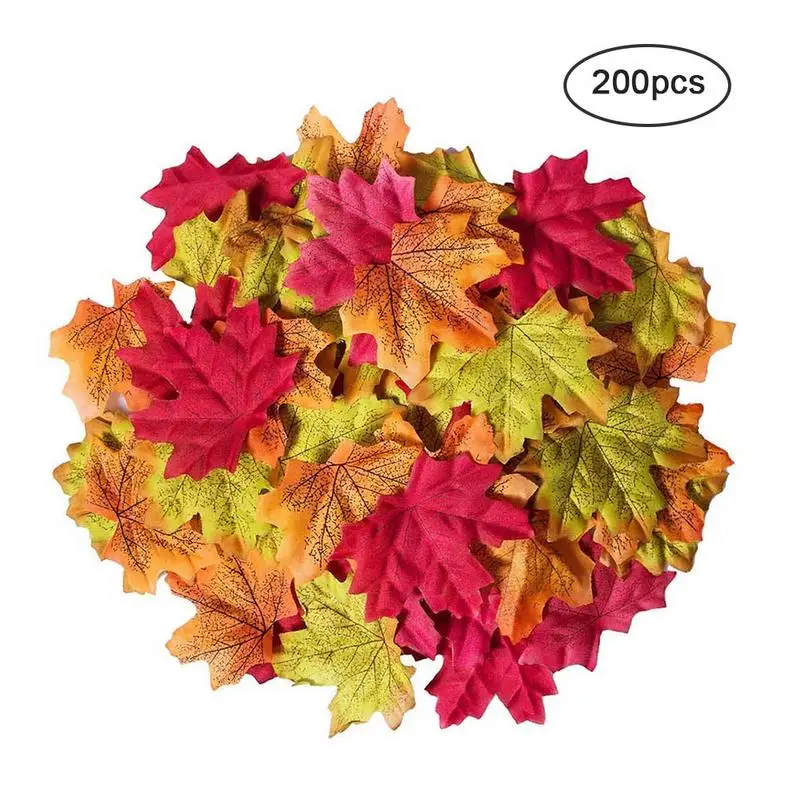 

200Pcs Artificial Color Mixing Maple Leaves Simulation Decorative Maple Leaves Fake Fall Leaves Home Wedding Party Decoration