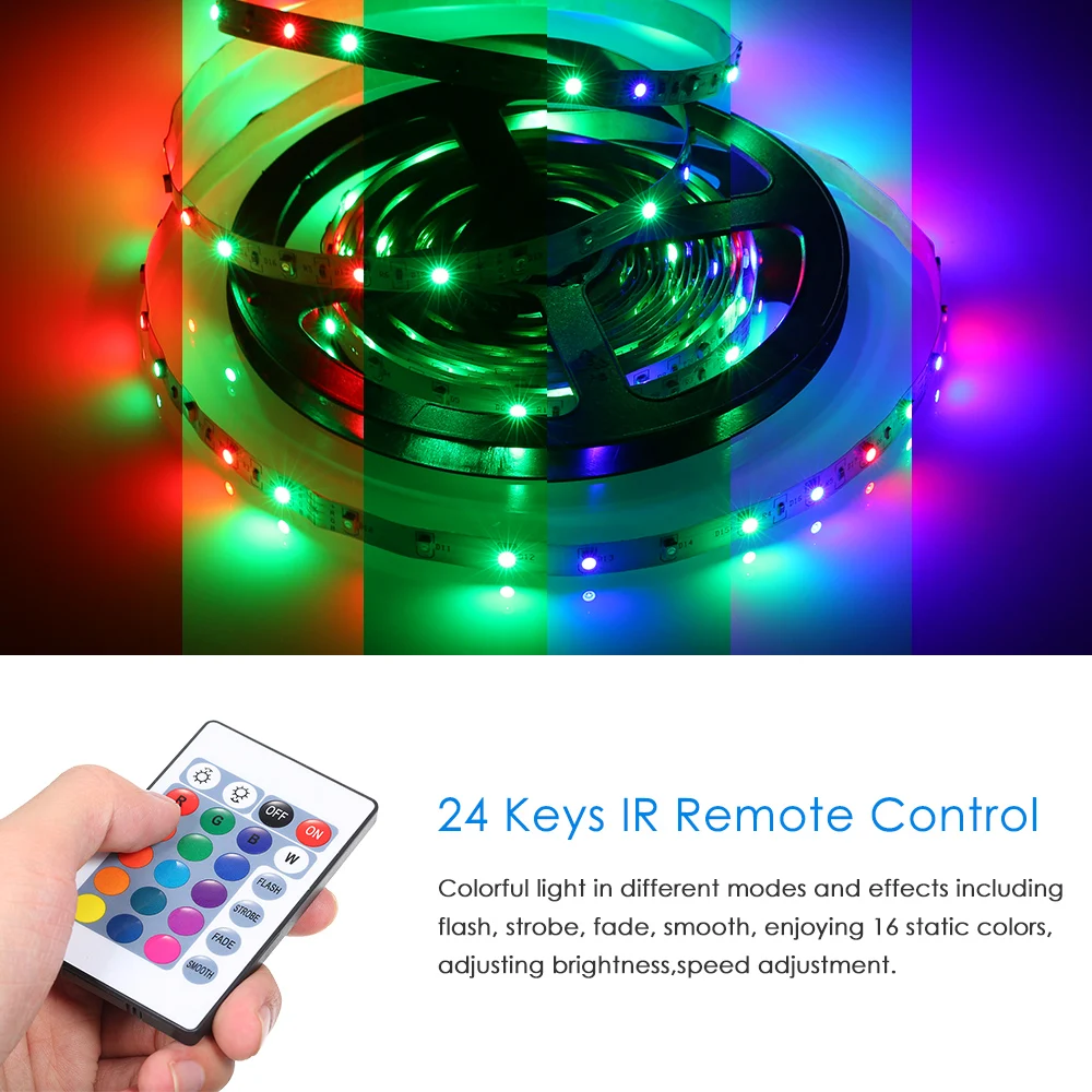 

LED Strip 48W 10 Meters 600 LED RGB Strip Light with Sensitive IR24 Keys Remote Control 16 Static Colors Home Party Decoration