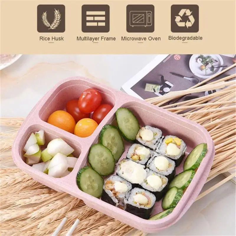

Portable Lunch Bento Wheat Straw Lunch Box Multi-lattice Eco-friendly Food Container Office People Food Carry Case for Students
