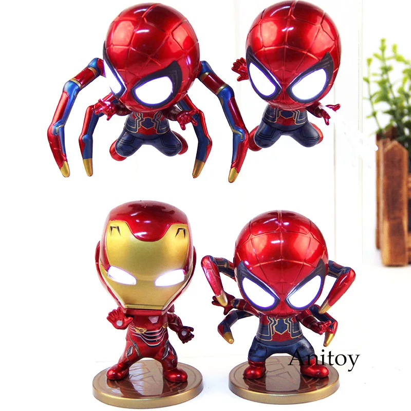 Мстители Marvel Железный человек, костюм Человека-паука, костюм железного Человек-паук фигурка с качающейся головой фигурку модель игрушки с светодиодный светильник 4 шт./компл