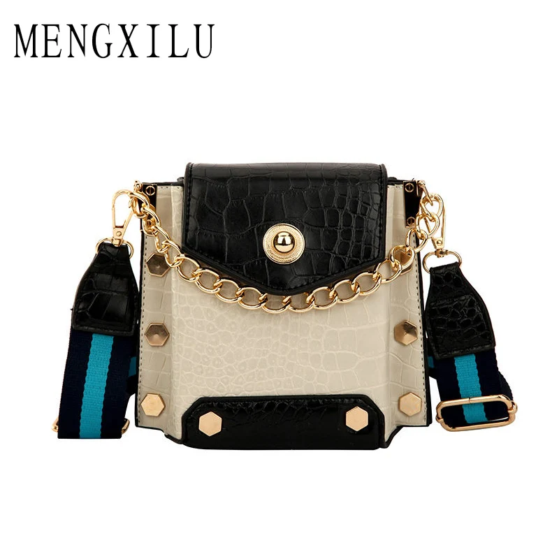 

MENGXILU Women Handbag Leather Small Doctor Bag Women Shoulder Bag Female Crossbody Handbag Chain Rivet Girls Vintage Women Bags