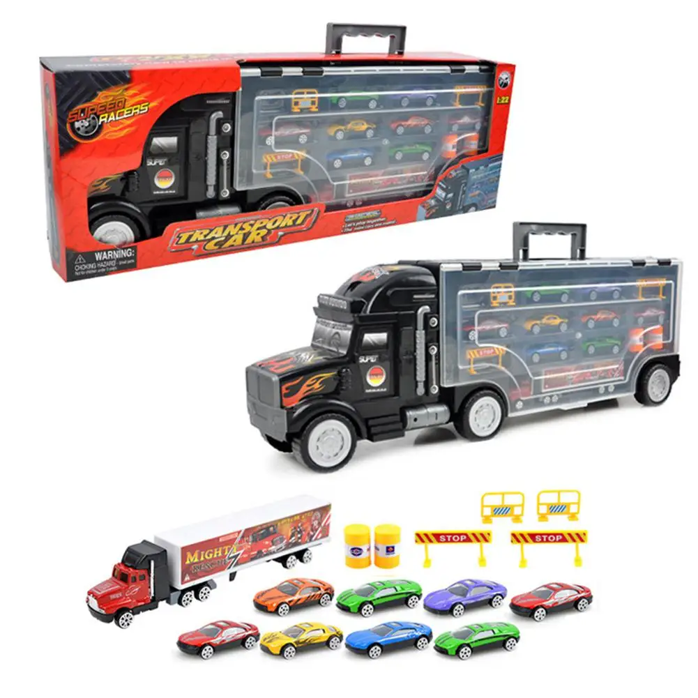 

RCtown Truck Carrying Container Toy with 8 Piece Alloy Car Set Kids Toy Car Christmas Gift