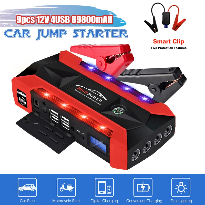 

12V 89800mAH 600A Motor Car Jump Starter 4USB Car Battery Booster Charger Engine Emergency Start Power Bank Device Petrol Diesel