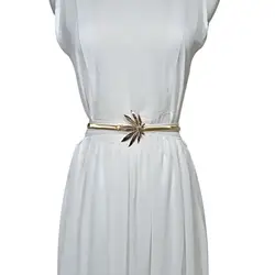 Новые дизайнерские золотой кленовый лист Эластичные Свадебные ремни для женщин обувь девочек стрейч узкие талии широкие металлические