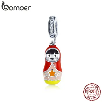 

BAMOER Authentic 925 Sterling Silver Color Enamel Russian Dolls Pendant Charms Fit Women Bracelets Necklaces DIY Jewelry SCC1134