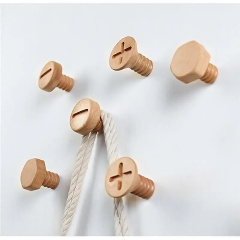 

Solid Wood Decorative Coat Hook Creative Wooden Wall Hanging Screw Hook Button Hanger Beech Hexagon Home Accessory
