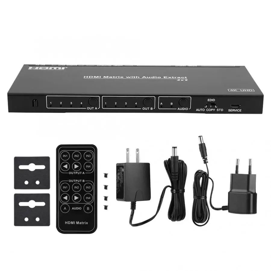 

HDMI 2.0 4X2 HDMI Matrix Switcher Switch Splitter with Audio Extractor Remote Control 100-240V With High Quality