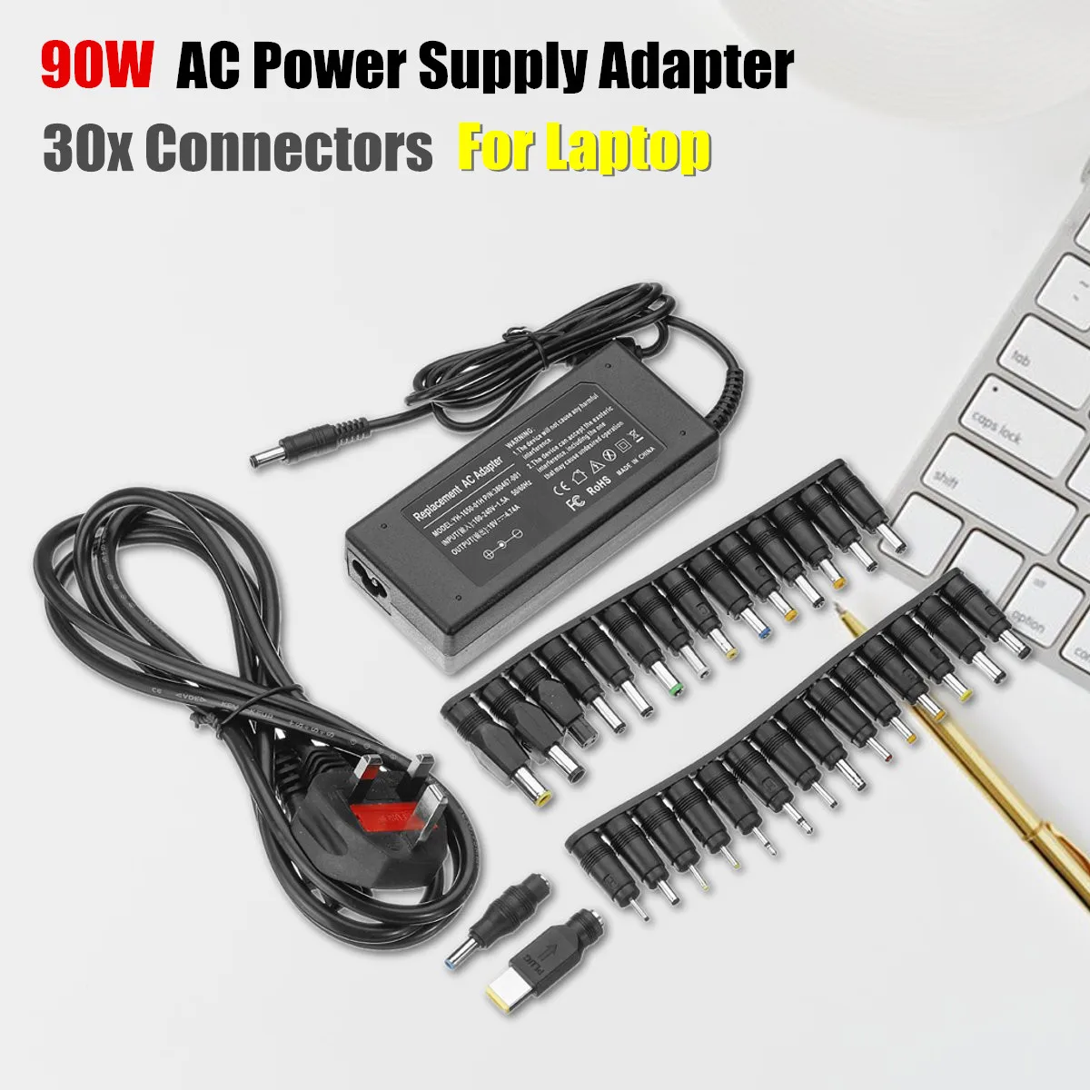 

UK Plug 100-240V AC Universal 90W AC Power Supply Adapter Transformer Charger+30 Tip For Laptop