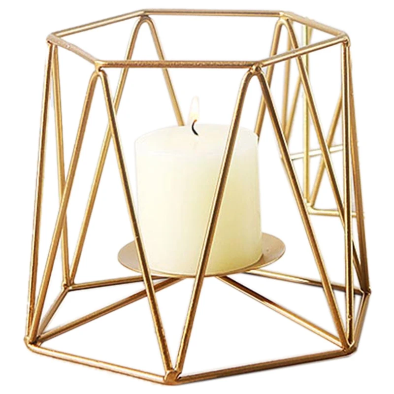 

Geometric Candle holder Wrought Iron Candlestick Golden Minimalist Moroccan Candlestick Bedroom Table Decorations Props Gold