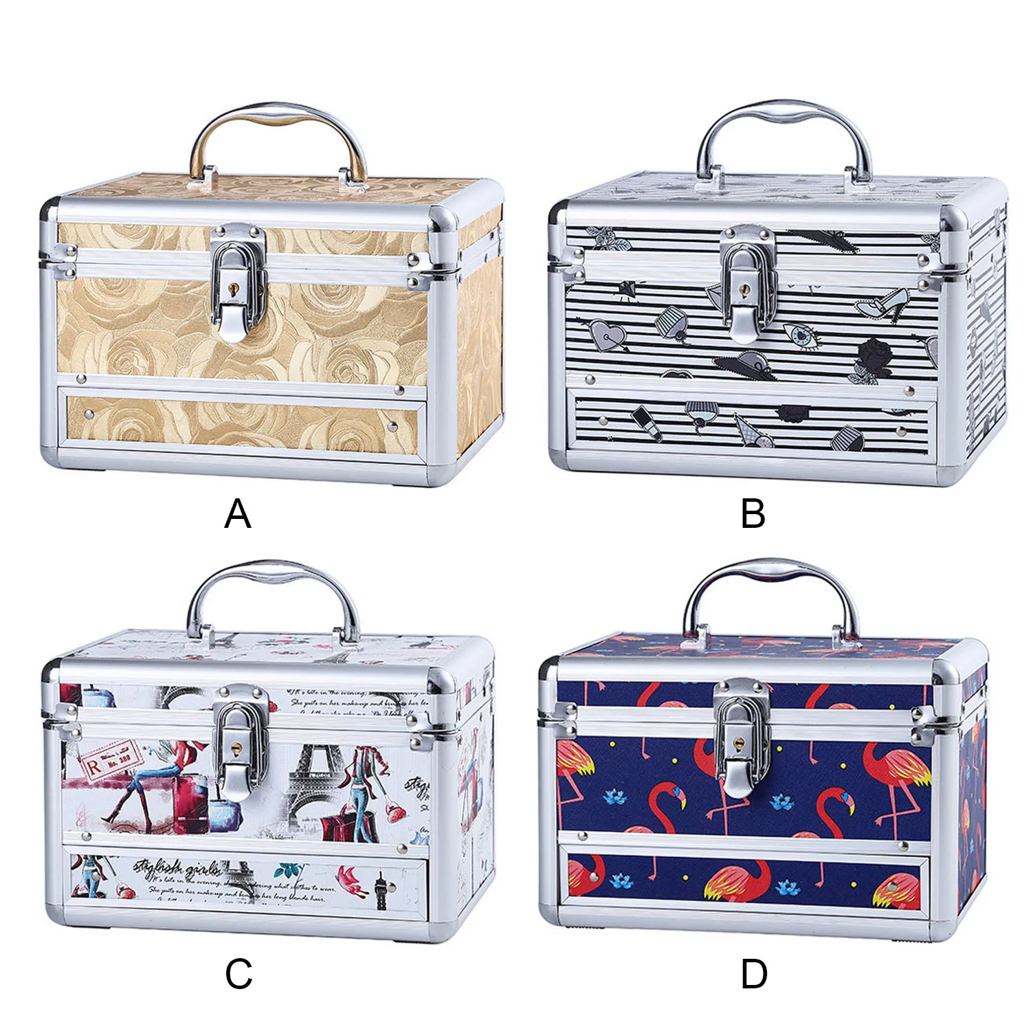 

Behogar 3-Layer Foldable Cosmetic Makeup Storage Box Case Organizer with Handle Key-lock for Women Girls Travel