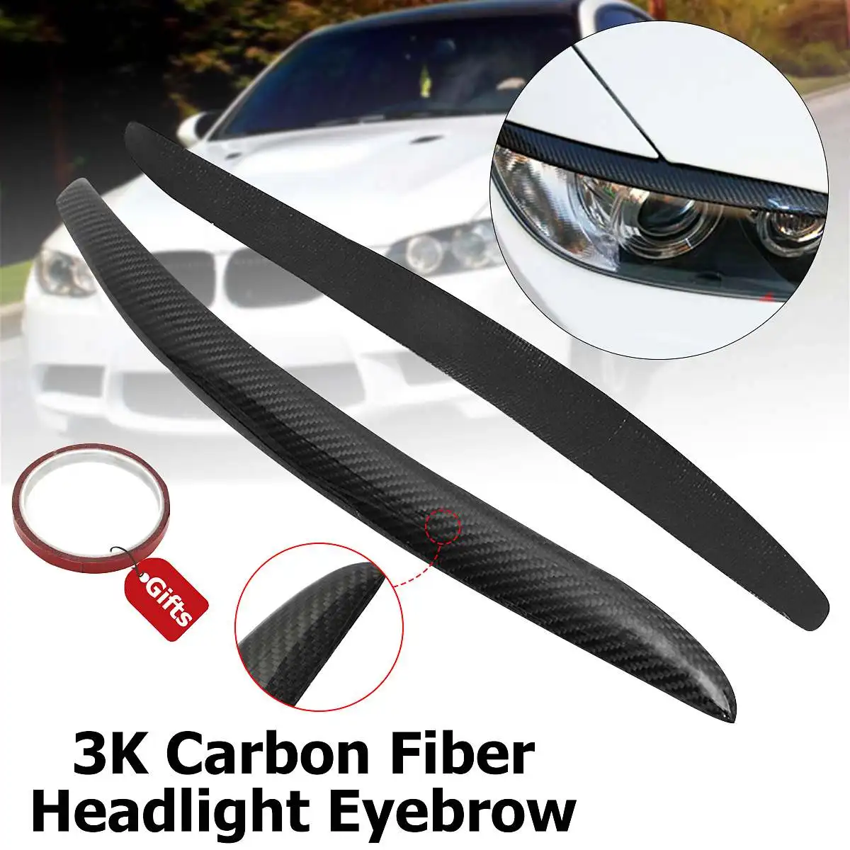  1Pair Real Carbon Fiber Headlight Lid Eyebrow for BMW E92 E93 335I 335CI Model 2007-2012 Eyelids Tr
