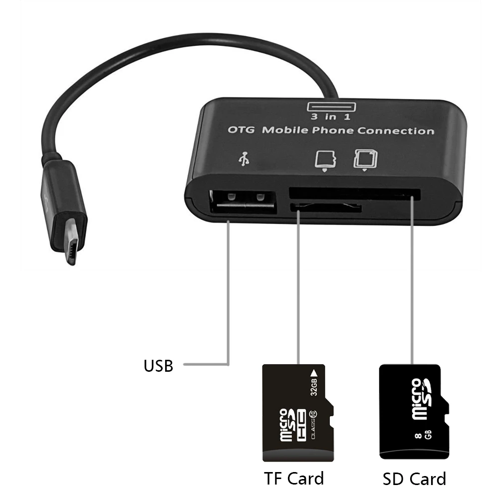 VONETS 3 в 1 микро usb-хаб хост SD TF карта флэш-накопитель ридер OTG Android адаптер для подключения мобильного телефона адаптер с кабелем