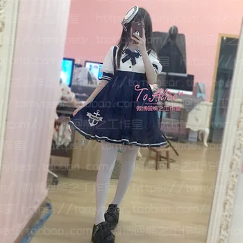 

2019 Junfeng Anchor Embroidery Institute Of Blue And White Color Matching Of The Territorial Sea Lolita High-waisted Dresses