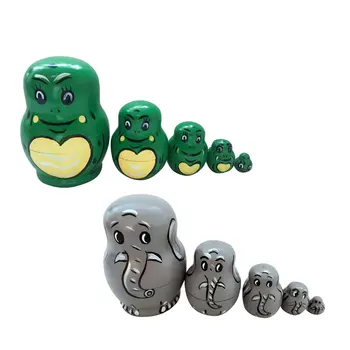 

10pcs/2 sets Wooden Russian Nesting Dolls Elephant Frog Pattern Matryoshka Decoration Toy Christmas Birthday Gift for Children